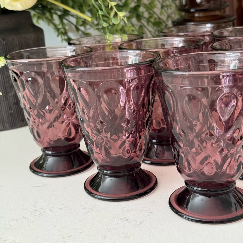 8/ La Rochere Lyonnios Eggplant/Amethyst Footed Tumblers, Made in France